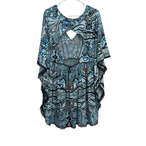 Swim by Cacique Blue Paisley Cover-Up Dress Size 18/20 Crochet Hem Keyhole Back - Picture 2 of 14